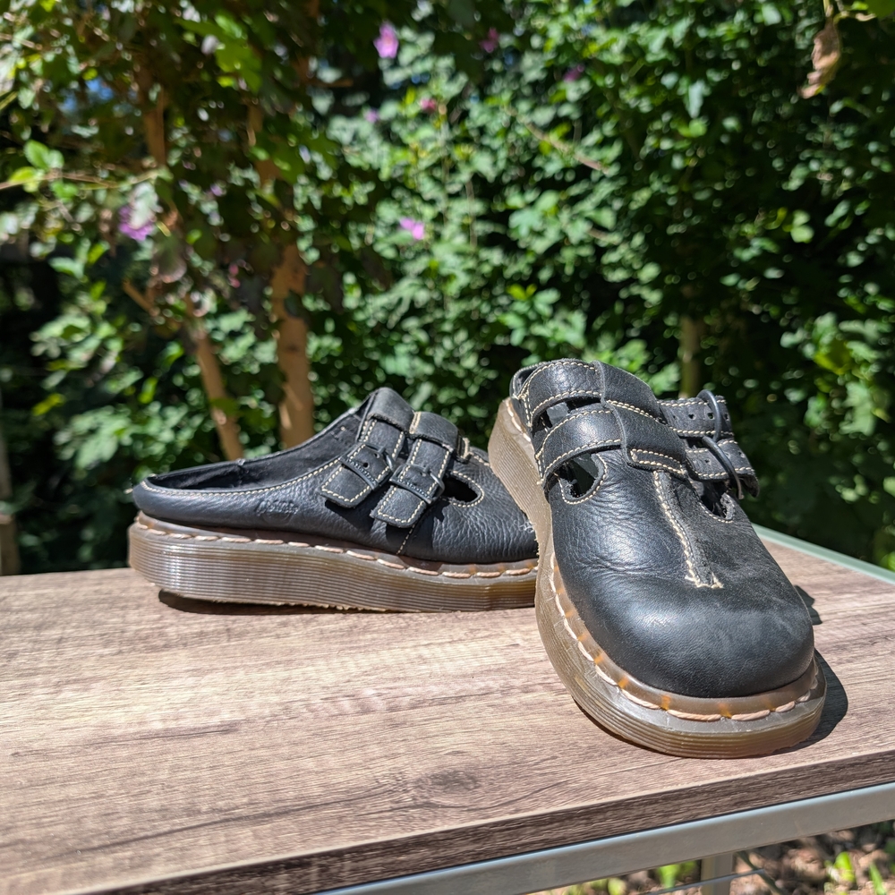 Black Leather Dr.Martens Slip-On Shoes